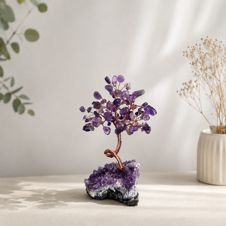 A small decorative crystal tree made with premium natural crystal 