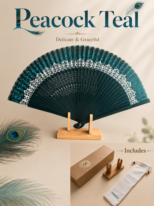 PEACOCK TEAL, Chinese folding fan