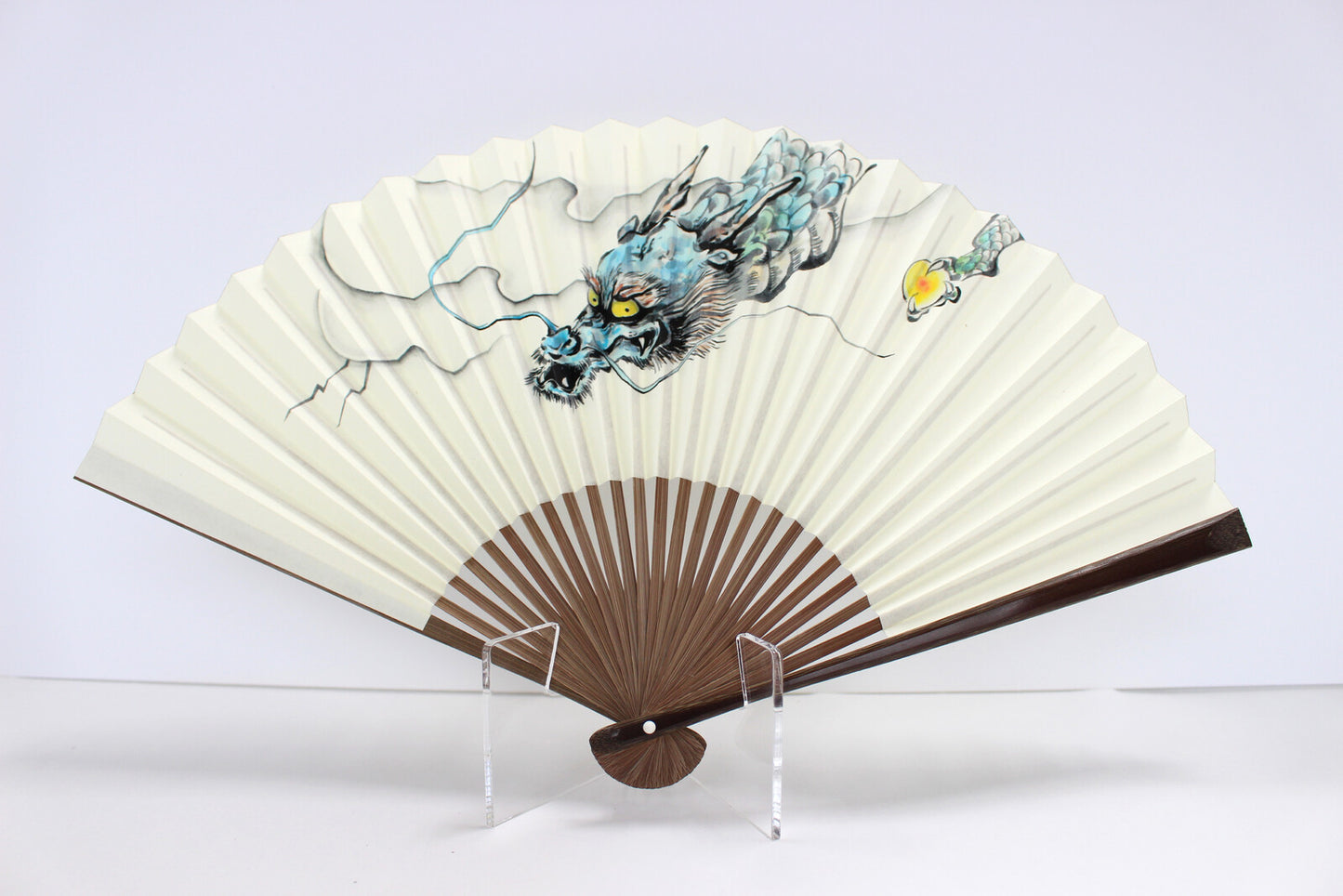 Éventail japonais, Éventail pliant, Dragon bleu