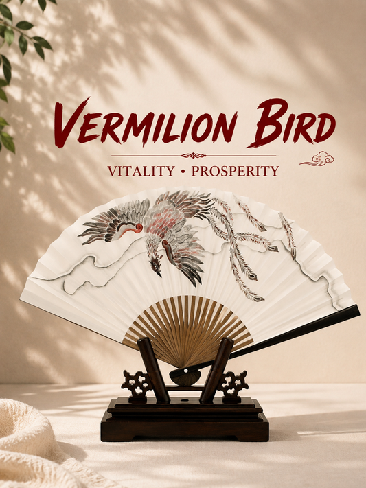 GIFT SET - Japanese Folding Fan- Vermilion Bird -Paper fan