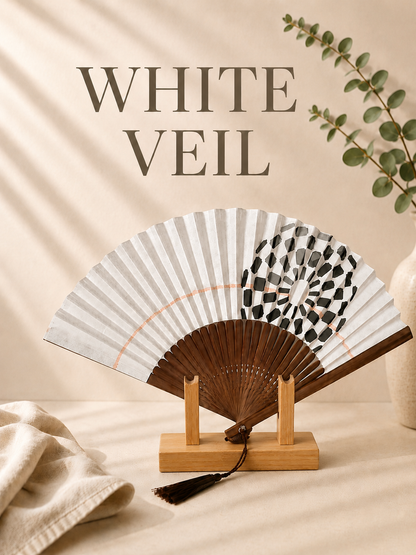 Japanese Folding Fan, paper fan, White Veil