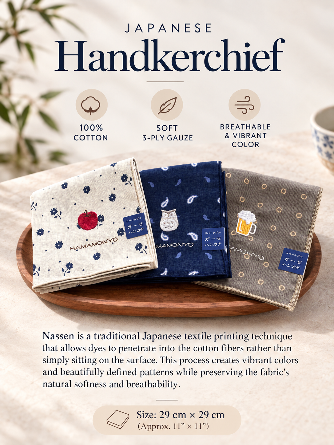 Japanese Hand Towel- set of 3- Traditional Japanese Nassen Printing- Tenugui