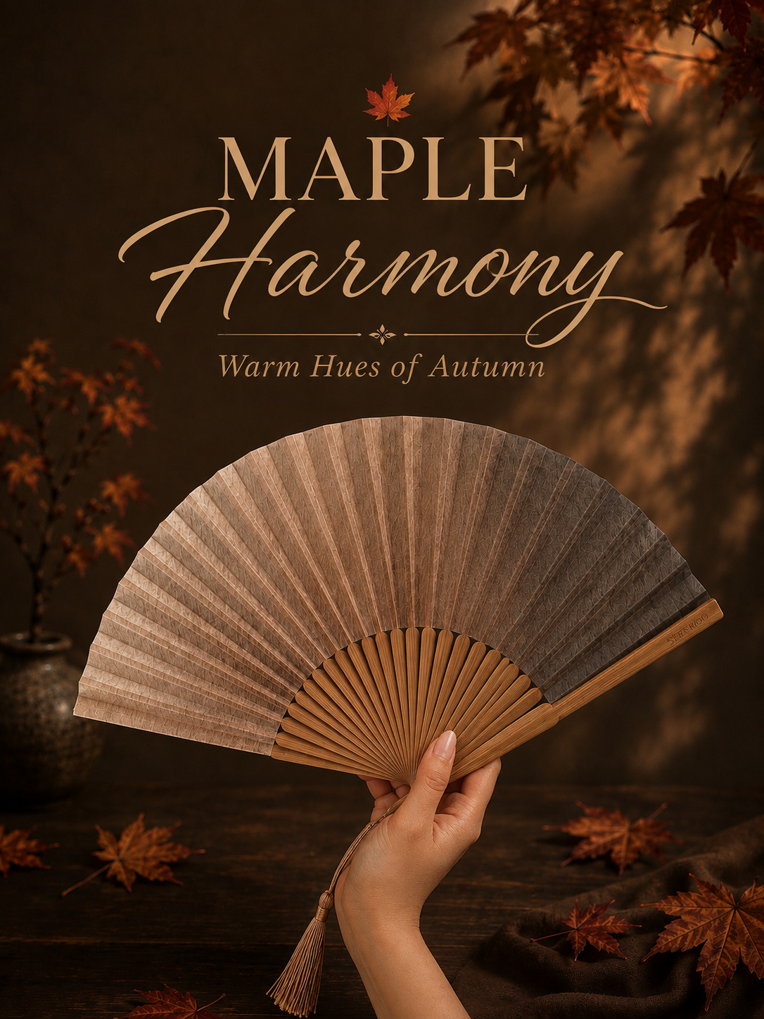 GIFT SET - Bamboo Folding Fan - MAPLE HARMONY
