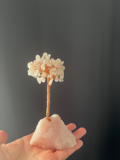Arbre de Cristal Naturel, Base en Pierre, Quartz Rose
