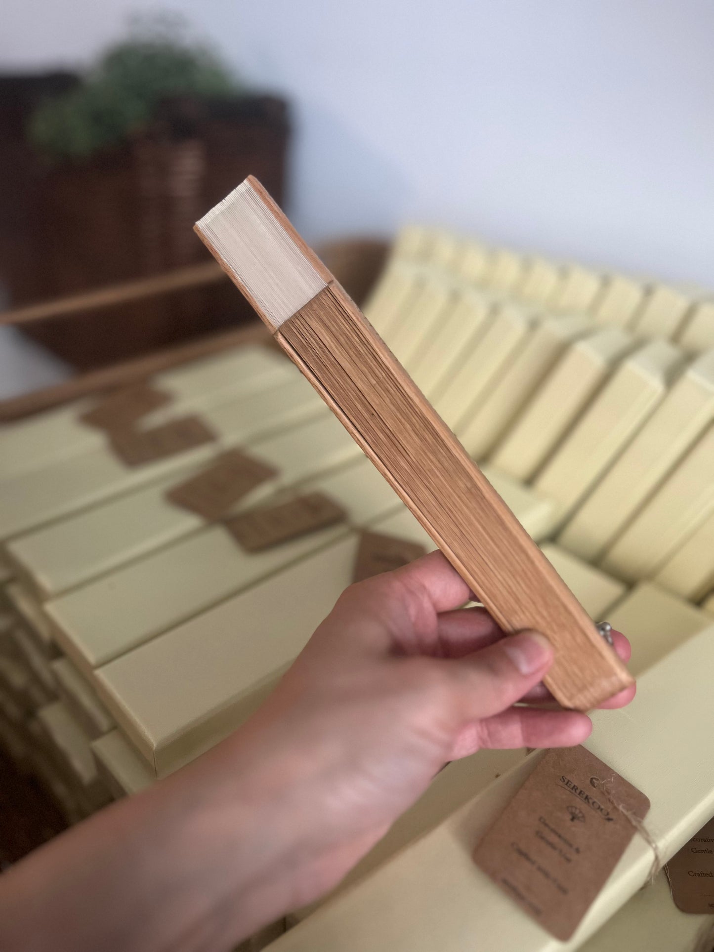 GIFT SET - Bamboo Folding Fan - MOON BEIGE