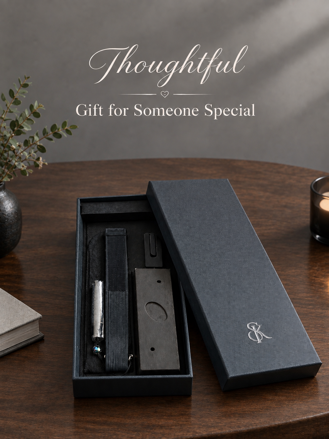 GIFT SET - Bamboo Folding Fan - MIDNIGHT NOIR-  Premium Set