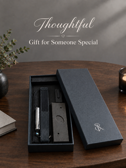 GIFT SET - Bamboo Folding Fan - MIDNIGHT NOIR-  Premium Set