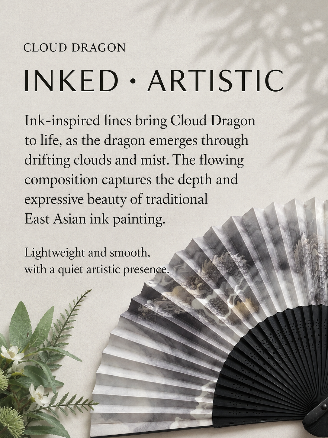 GIFT SET - Japanese Folding Fan - CLOUD DRAGON - Paper Fan