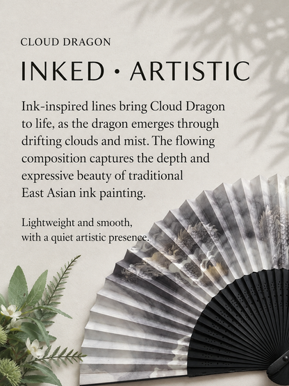 GIFT SET - Japanese Folding Fan - CLOUD DRAGON - Paper Fan