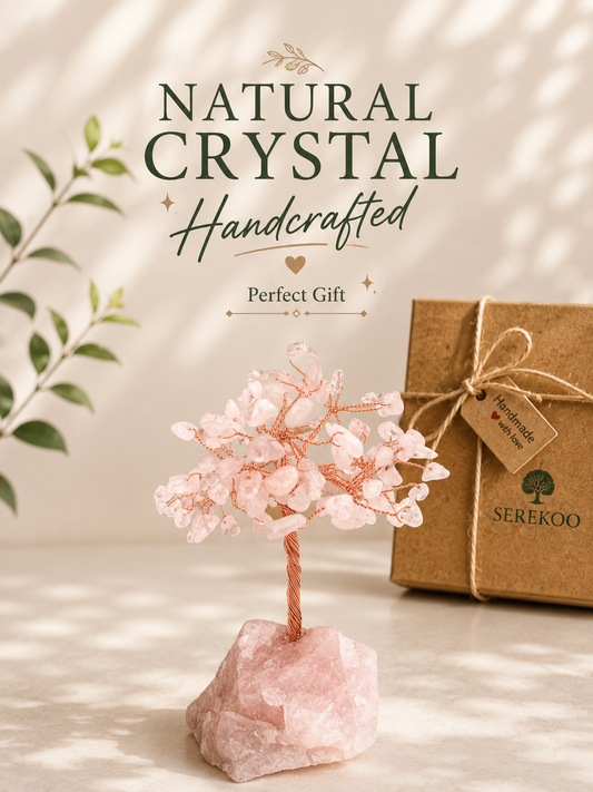 Natural Crystal Tree, Stone base, Rose Quartz
