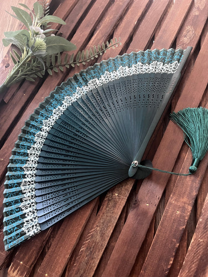 Bamboo Folding Fan - PEACOCK TEAL
