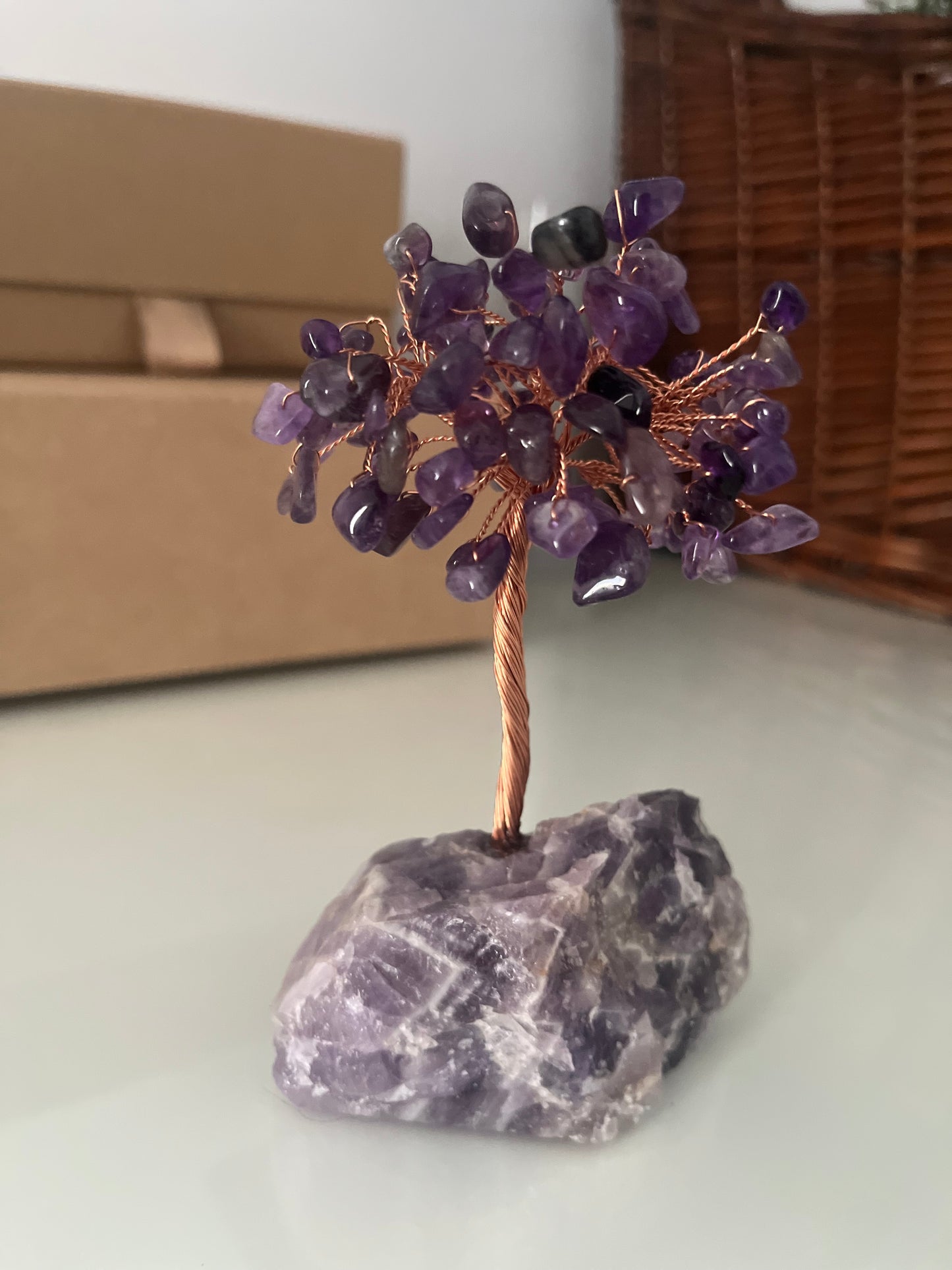 Natural Crystal Tree, Stone base, Amethyst