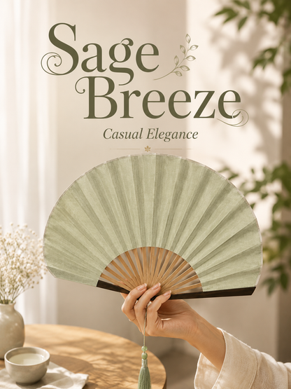 Bamboo folding fan for everyday use with sage green design