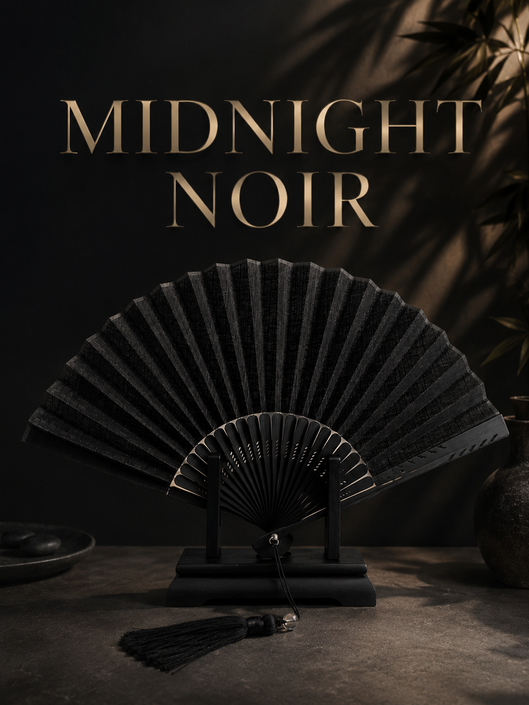 premium Black fan displayed a hard wood  stand luxury set