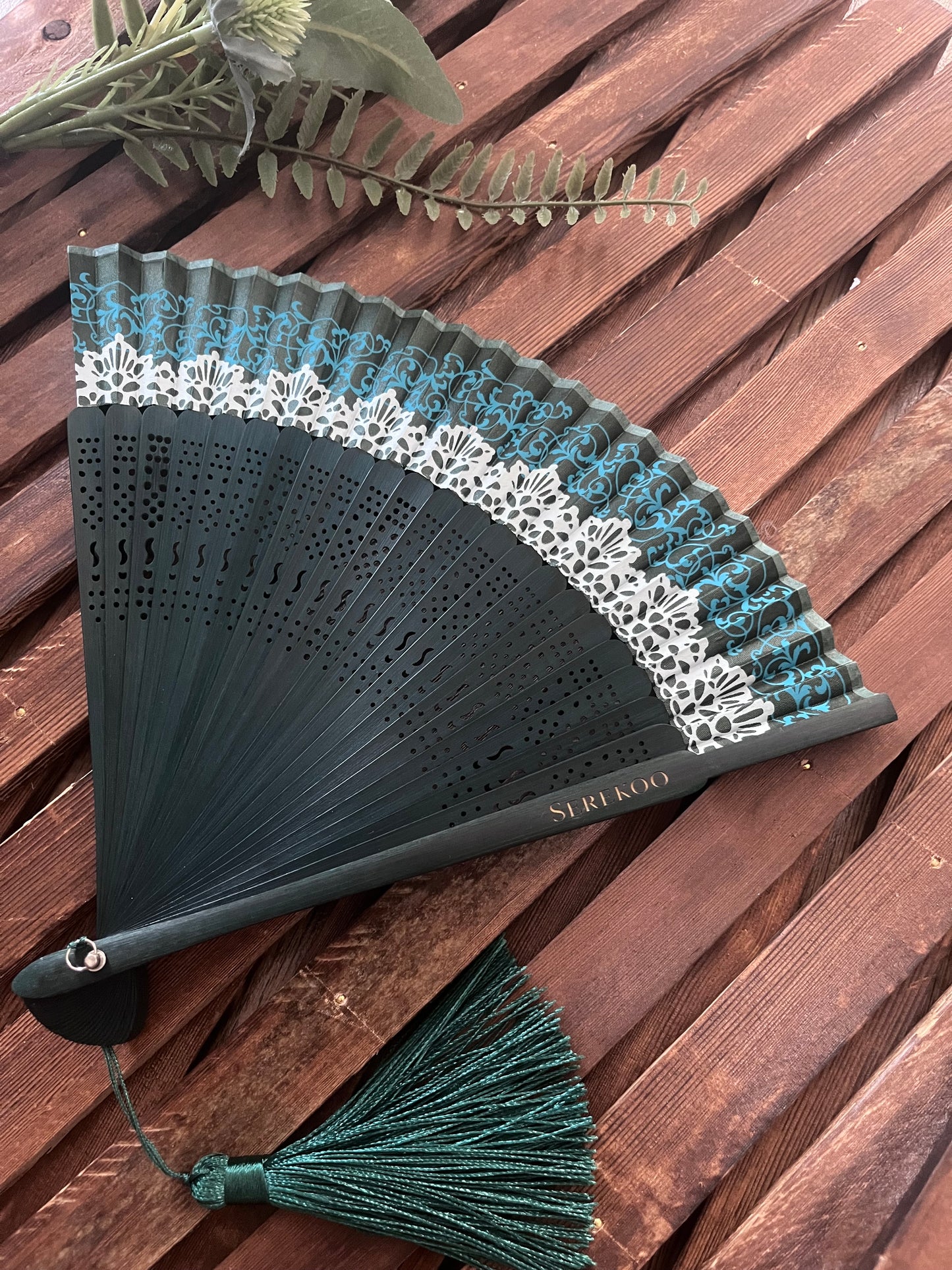 Bamboo Folding Fan - PEACOCK TEAL