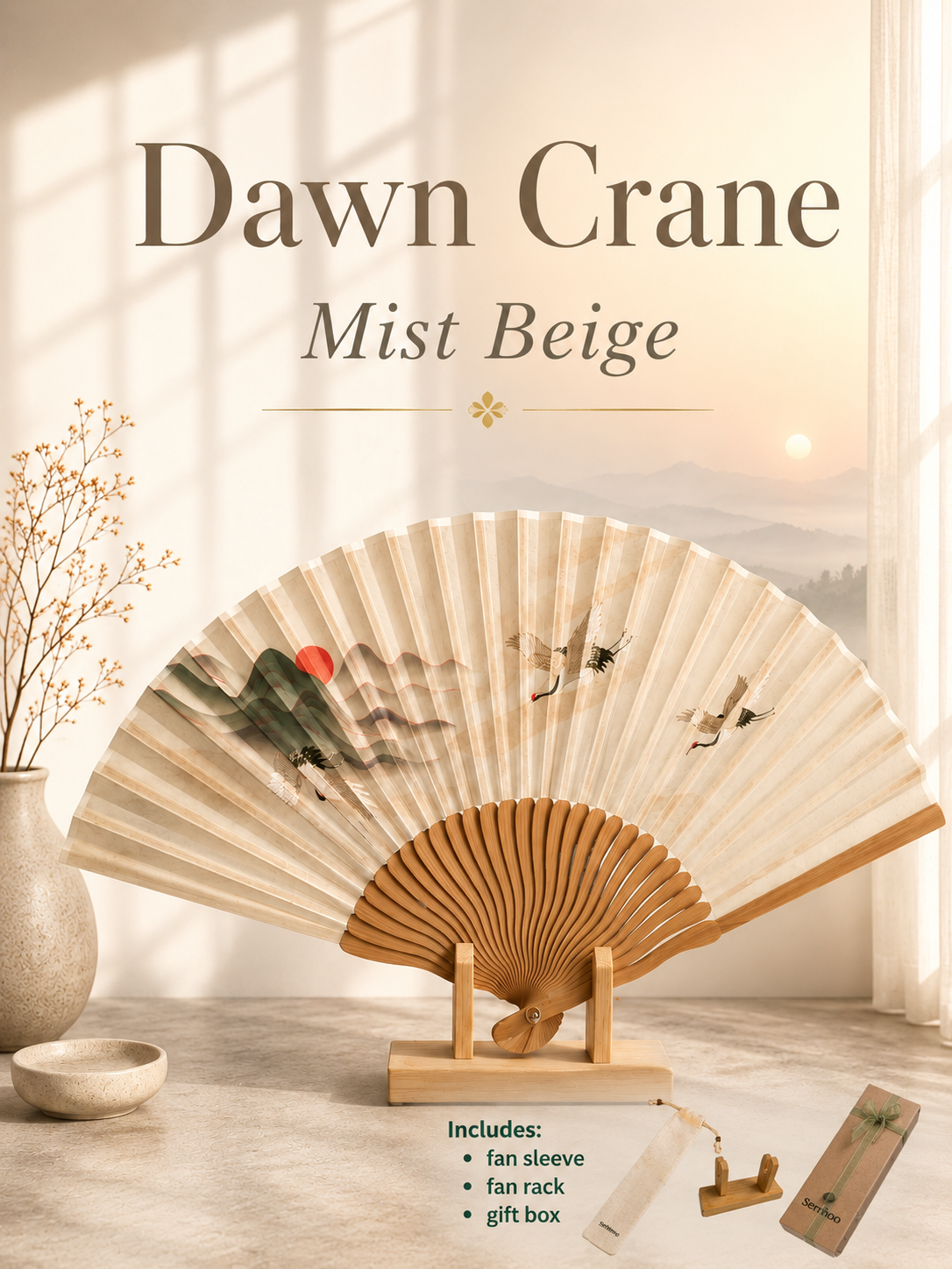 DAWN CRANE, éventail chinois