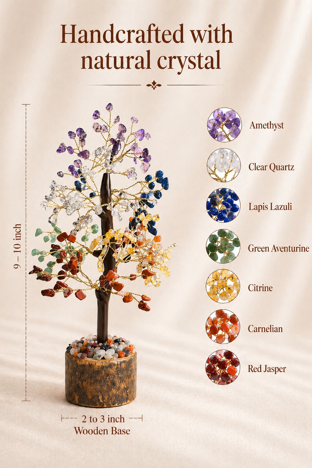 Natural Crystal Tree, wooden base, Calm Decor