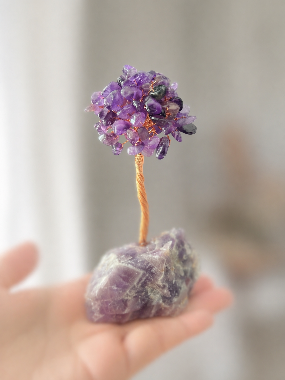 Natural Crystal Tree, Stone base, Rose Quartz