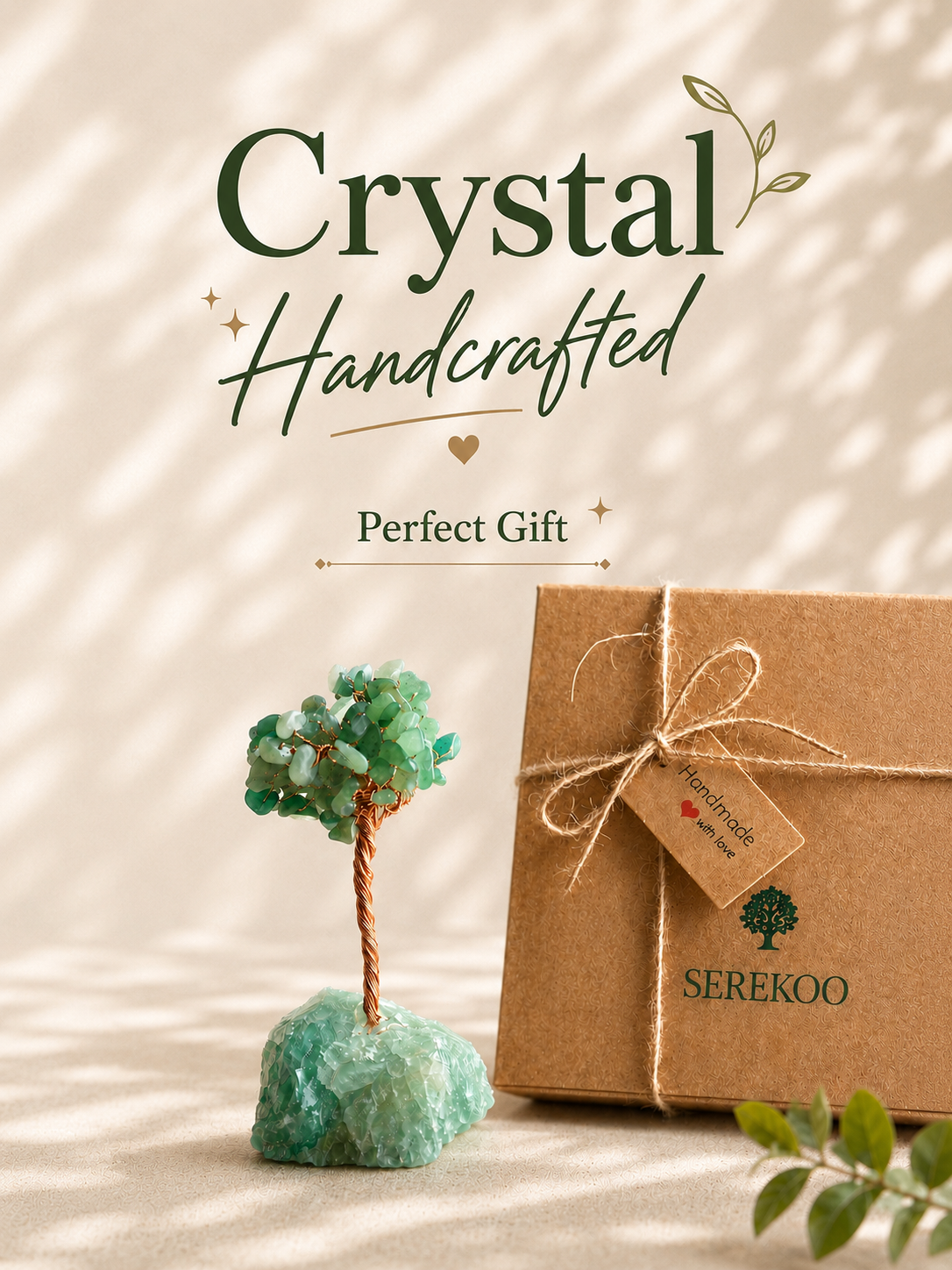 Arbre de Cristal Naturel, Base en Pierre, Quartz Rose