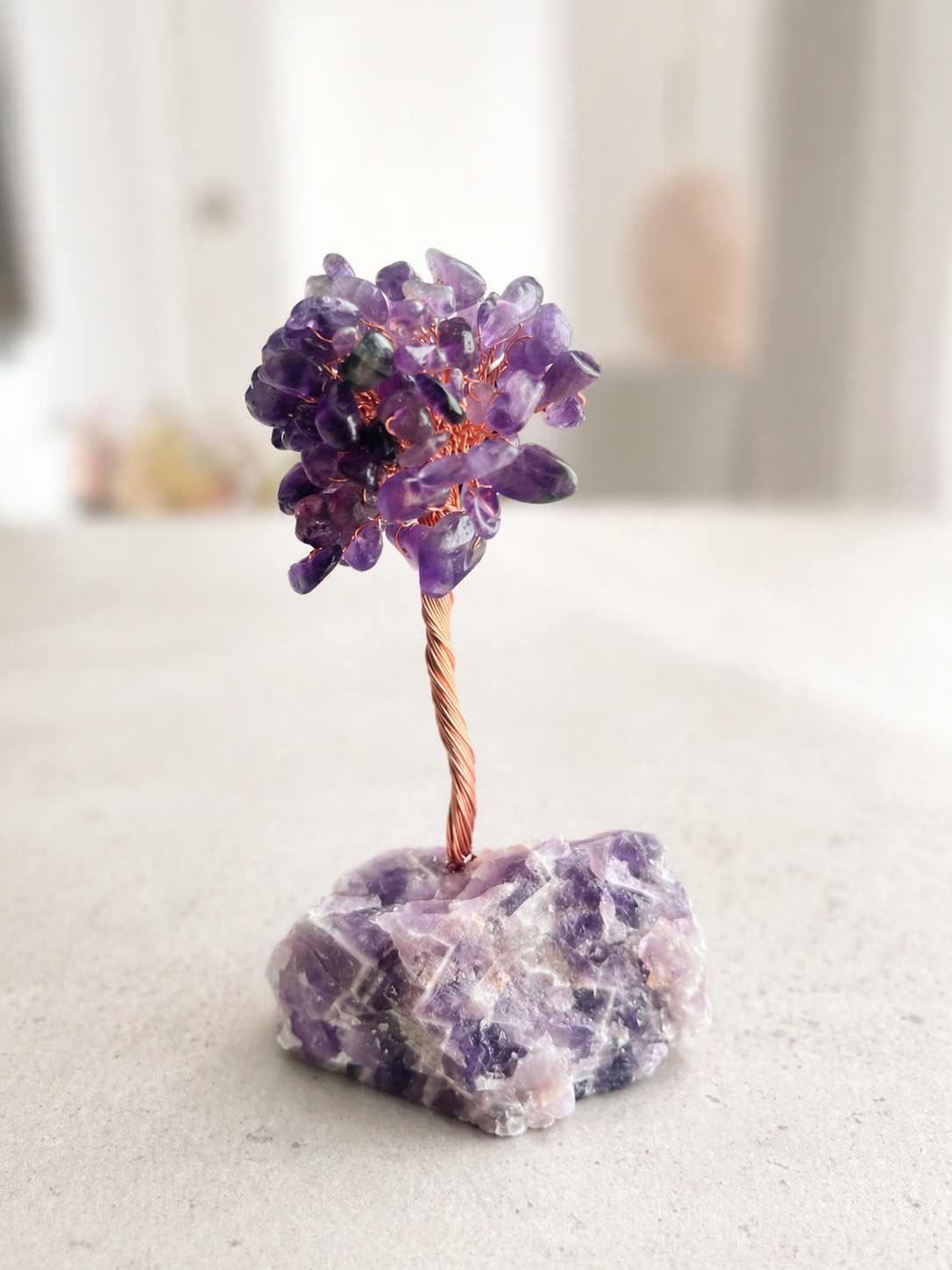 Natural Crystal Tree, Stone base, Rose Quartz
