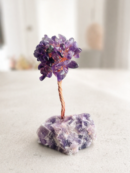 Arbre de Cristal Naturel, Base en Pierre, Quartz Rose