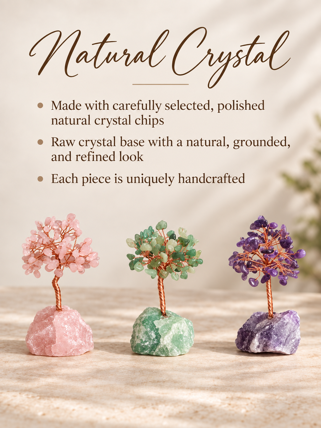 Gift Set - Natural Crystal Tree-Stone base-Rose Quartz -LOVE
