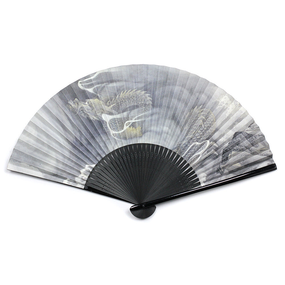 Japanese bamboo fan with design of cloud dragon