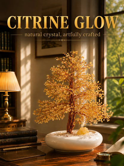 artfully crafted natural crystal tree crafted with citrine in a luxury design