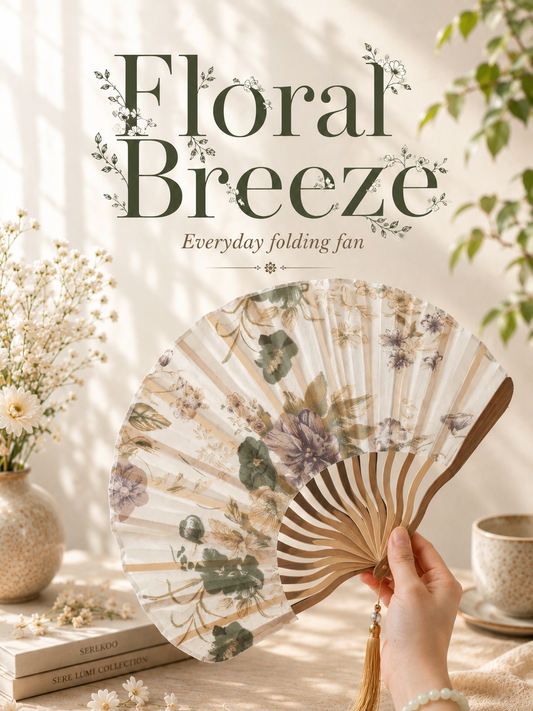 bamboo folding fan for everyday use, with floral design
