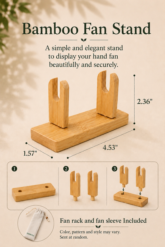 bamboo fan stand with dimension and instruction