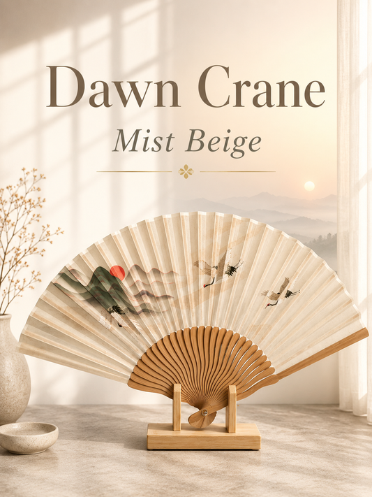 bamboo folding fan with design of crane