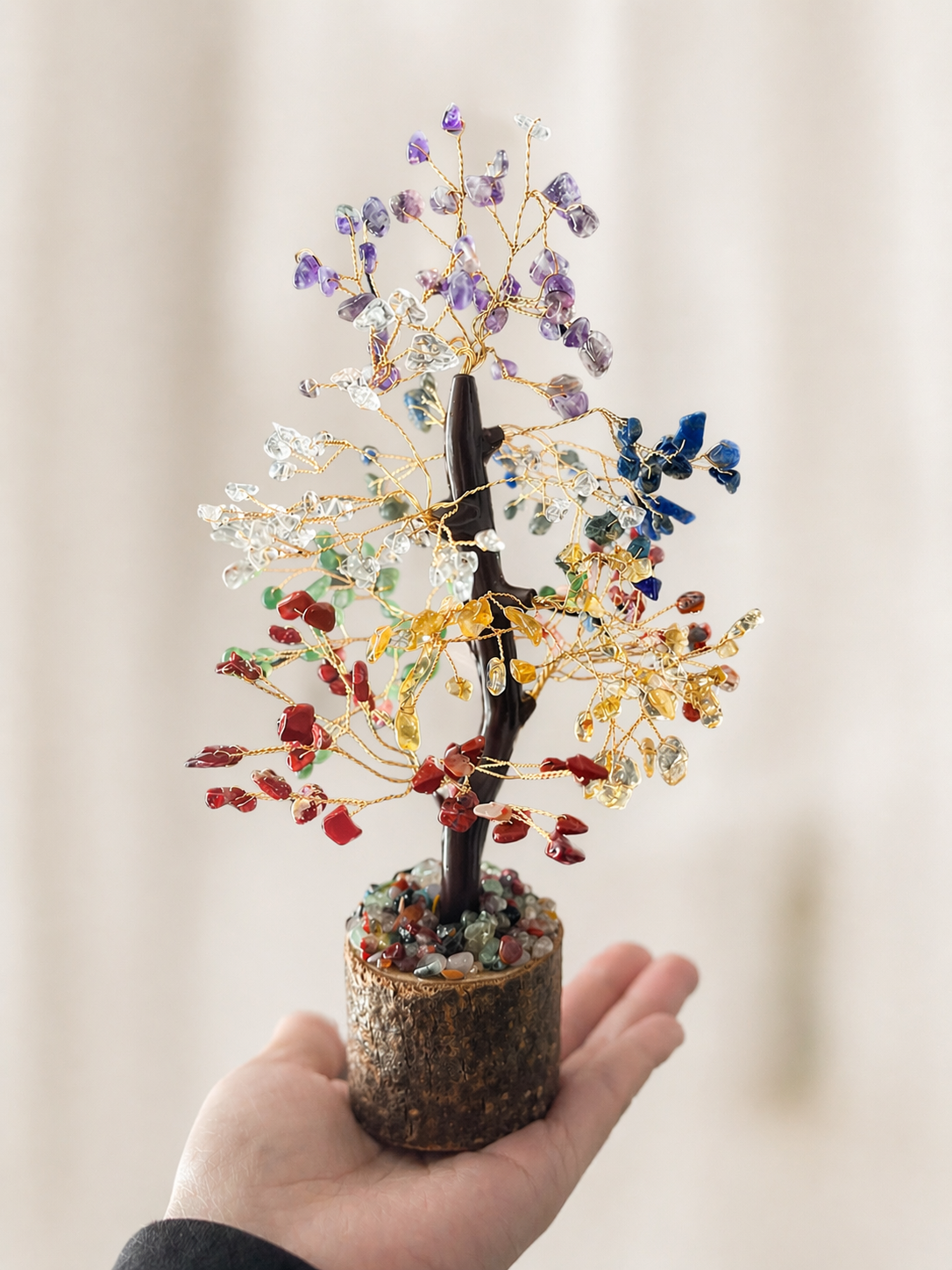 Natural Crystal Tree, wooden base, Calm Decor