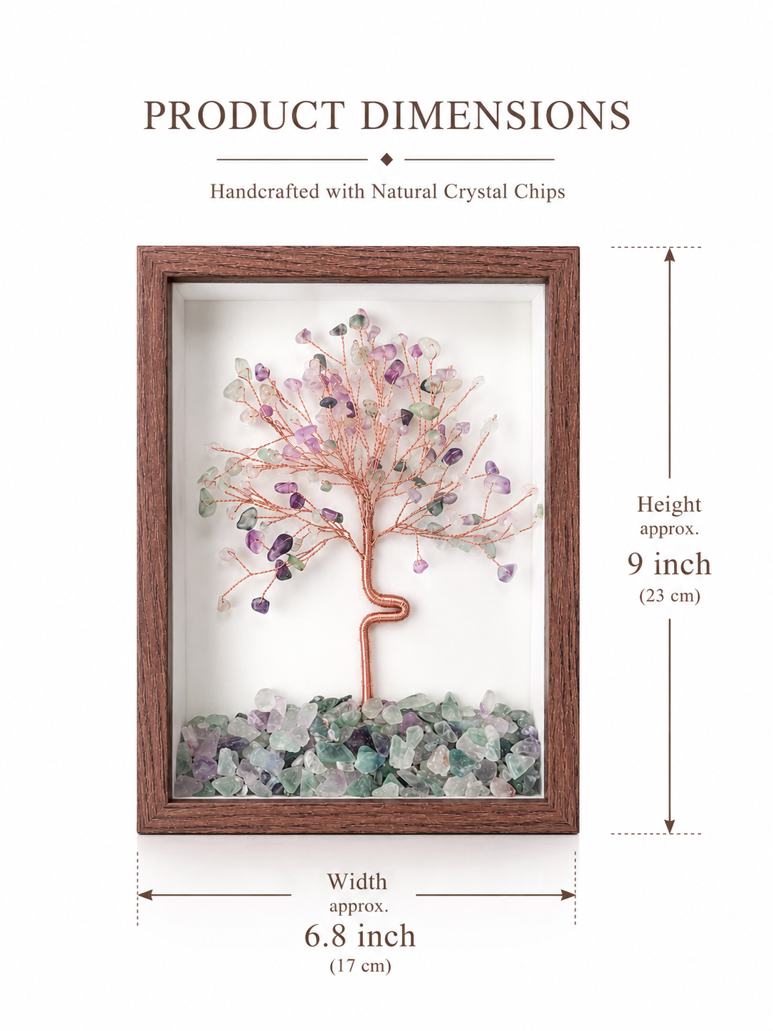 framed crystal tree with dimension