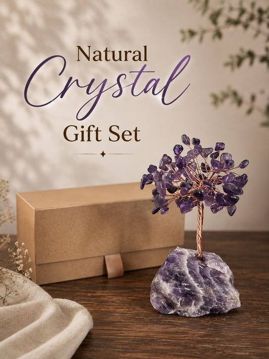 gift set of natural crystal tree made with amethyst