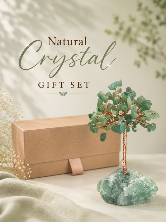 gift set of natural crystal tree made with green aventurine