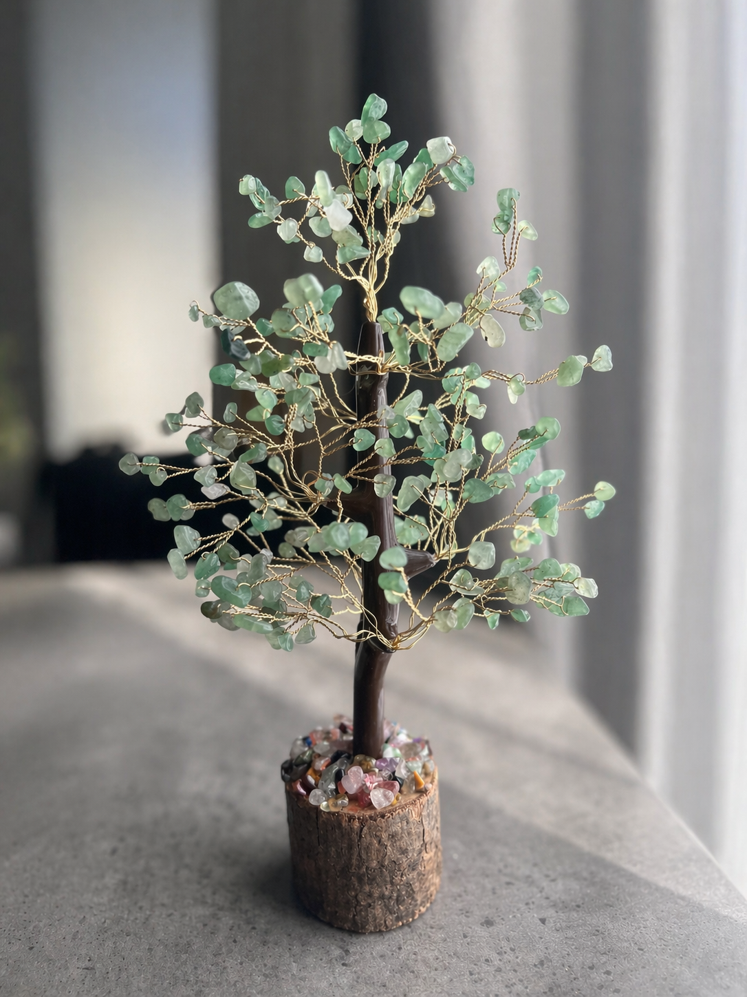 Natural Crystal Tree, wooden base, Calm Decor