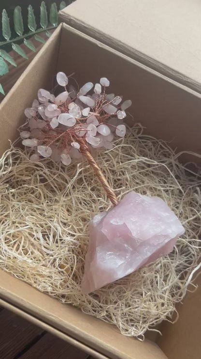 Gift Set - Natural Crystal Tree-Stone base-Rose Quartz -LOVE