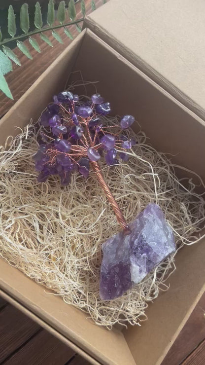 Gift Set - Natural Crystal Tree- Stone base-Amethyst - PEACE