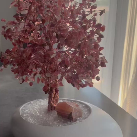 handcrafted art piece of natural crystal tree details