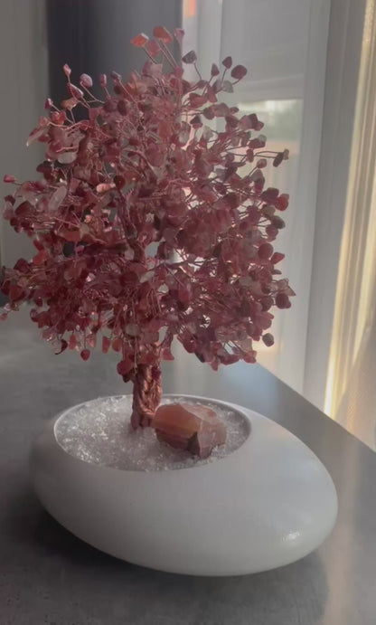 handcrafted art piece of natural crystal tree details