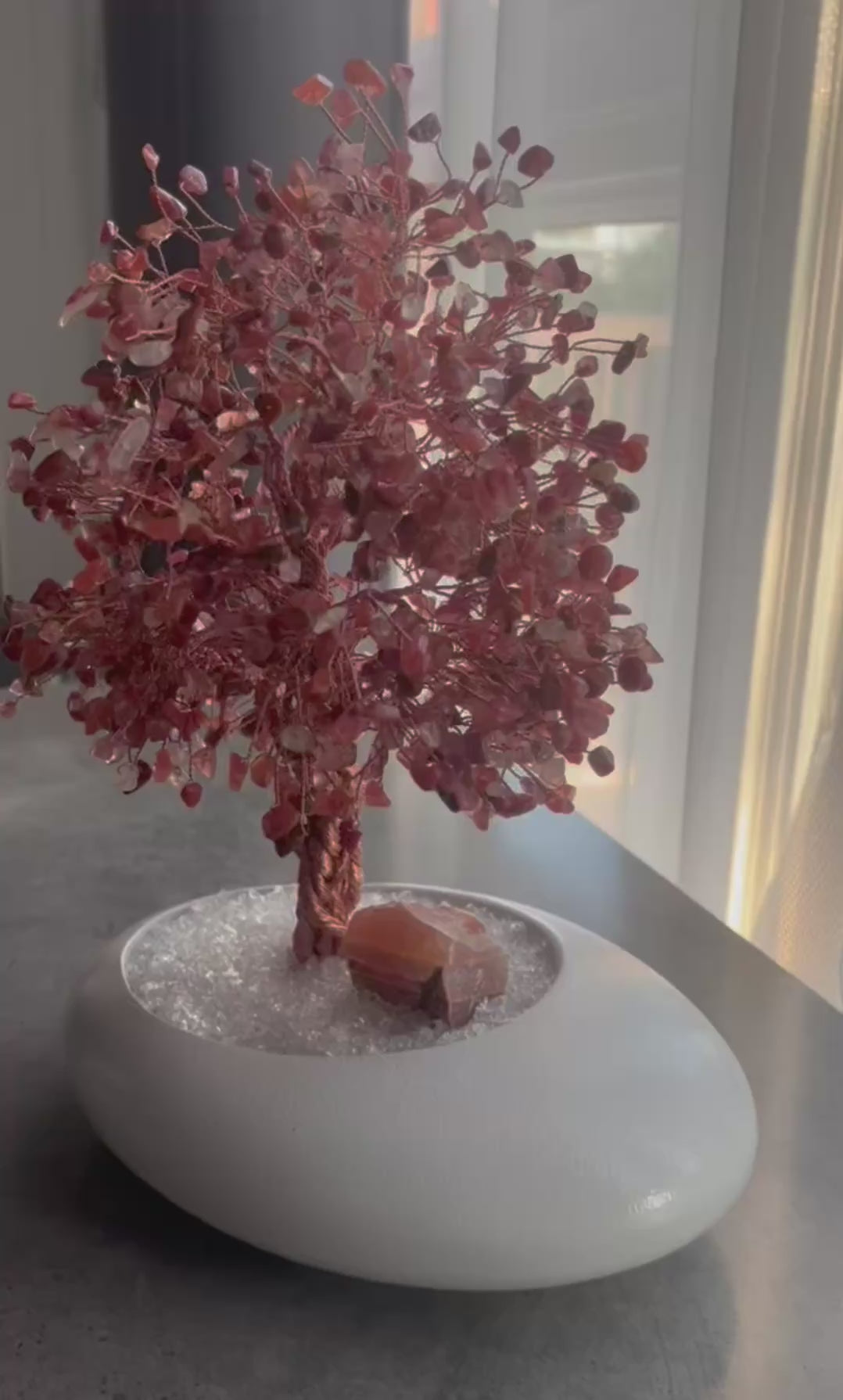 handcrafted art piece of natural crystal tree details
