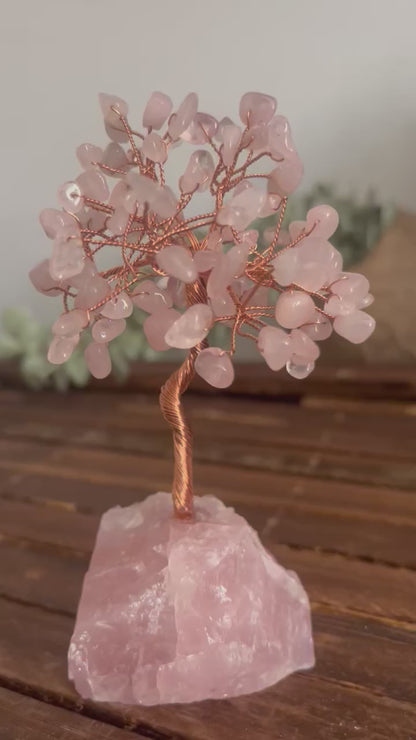 Gift Set - Natural Crystal Tree-Stone base-Rose Quartz -LOVE