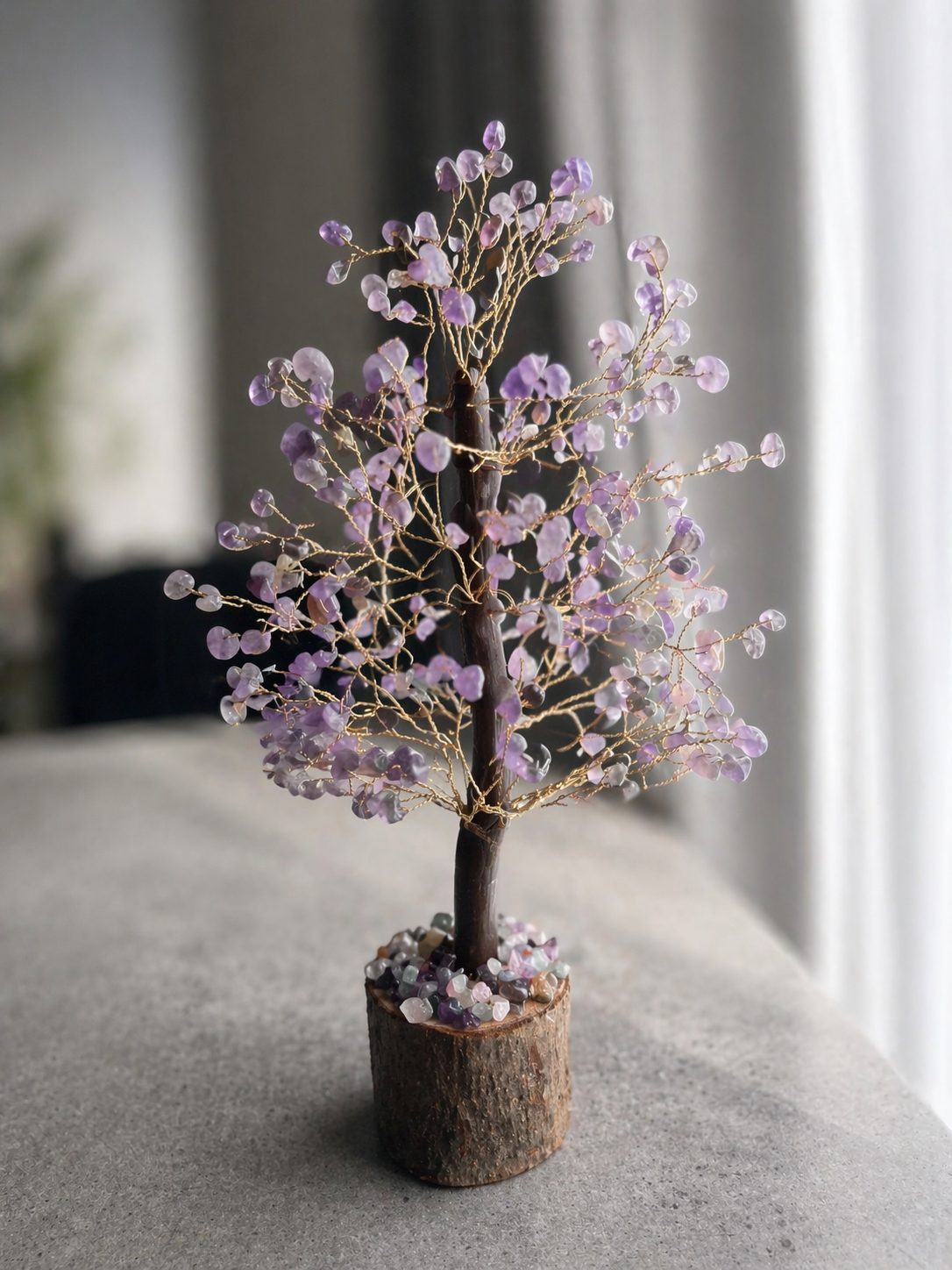 Natural Crystal Tree, wooden base, Calm Decor