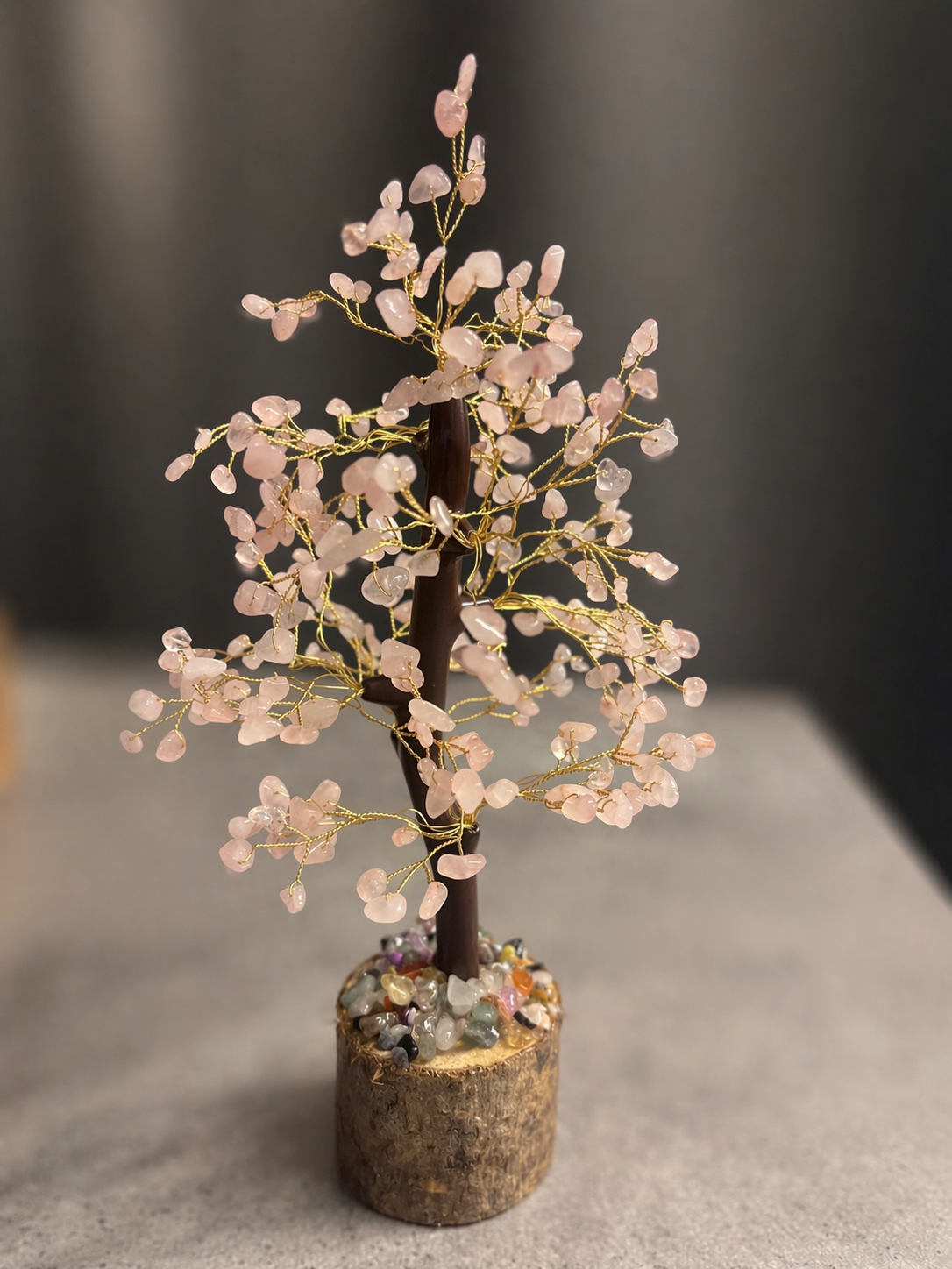 Natural Crystal Tree, wooden base, Calm Decor